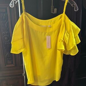 New York & Company Bright Yellow  off the shoulder Ruffle Blouse